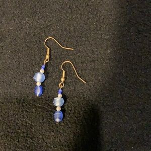 Blue/white/gold dangling earrings